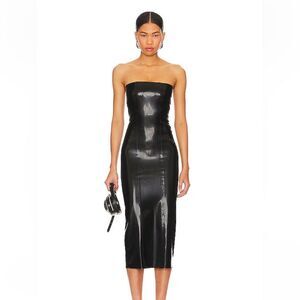 NBD Ambrose Latex midi dress black bodycon miaou Revolve strapless NWT S
